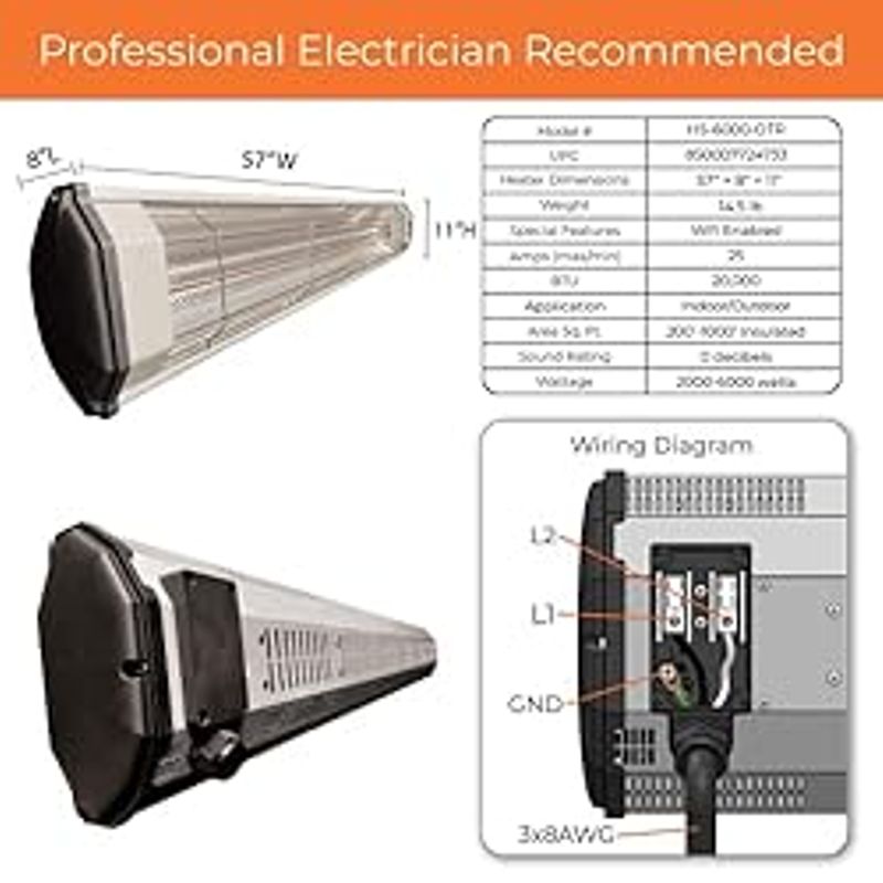 Heat Storm 6000 Watt Infrared Heater, Wi-Fi enabled, Weather-Proof, Silent, 240V Electric Heater with Motion Sensor, Gray, Large