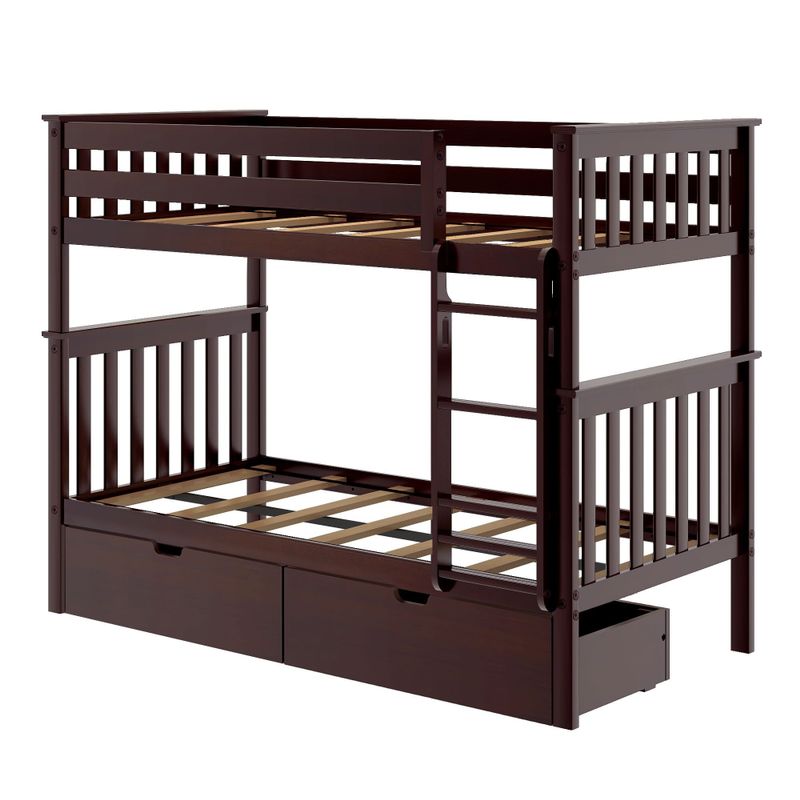 Max & Lily Twin over Twin Bunk Bed with Under Bed Storage Drawers - White