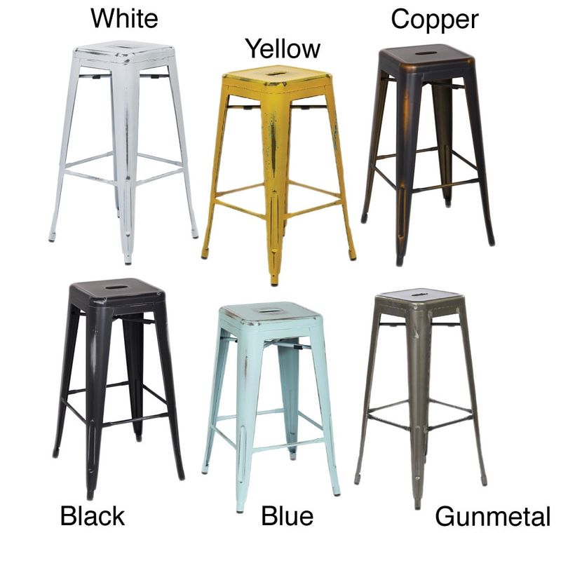 Vintage 30-inch Antique Finish Modern-style Sheet Metal Cafe and Bistro Bar Stools (Set of 4) - White