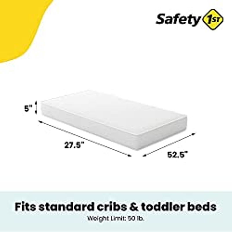 Safety 1st Heavenly Dreams Baby Crib & Toddler Bed Mattress, Waterproof Cover, Firm, Fits Standard Size Cribs & Toddler Beds, White, 1...