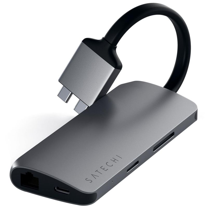 Satechi USB Type-C Dual Multimedia Adapter for Select Apple MacBooks and Mac Mini, Space Gray