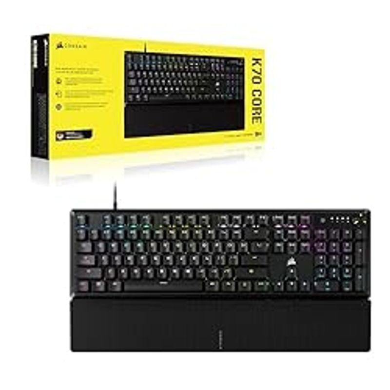 Corsair K70 CORE RGB Mechanical Gaming Keyboard with Palmrest - Pre-Lubricated MLX Red Linear Keyswitches - Sound Dampening - Media...