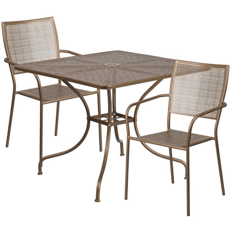 35.5-inch Square Steel 3-piece Patio Table Set with Square Back Chairs - Black