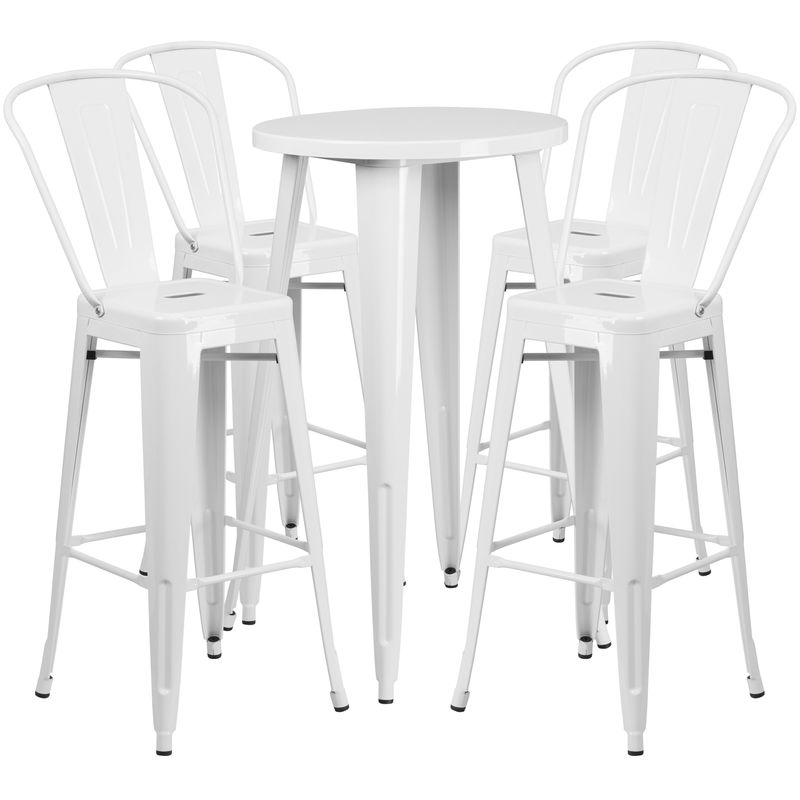 24'' Round Metal Indoor-Outdoor Bar Table Set with 4 Cafe Stools - 24"W x 24"D x 41"H - Silver