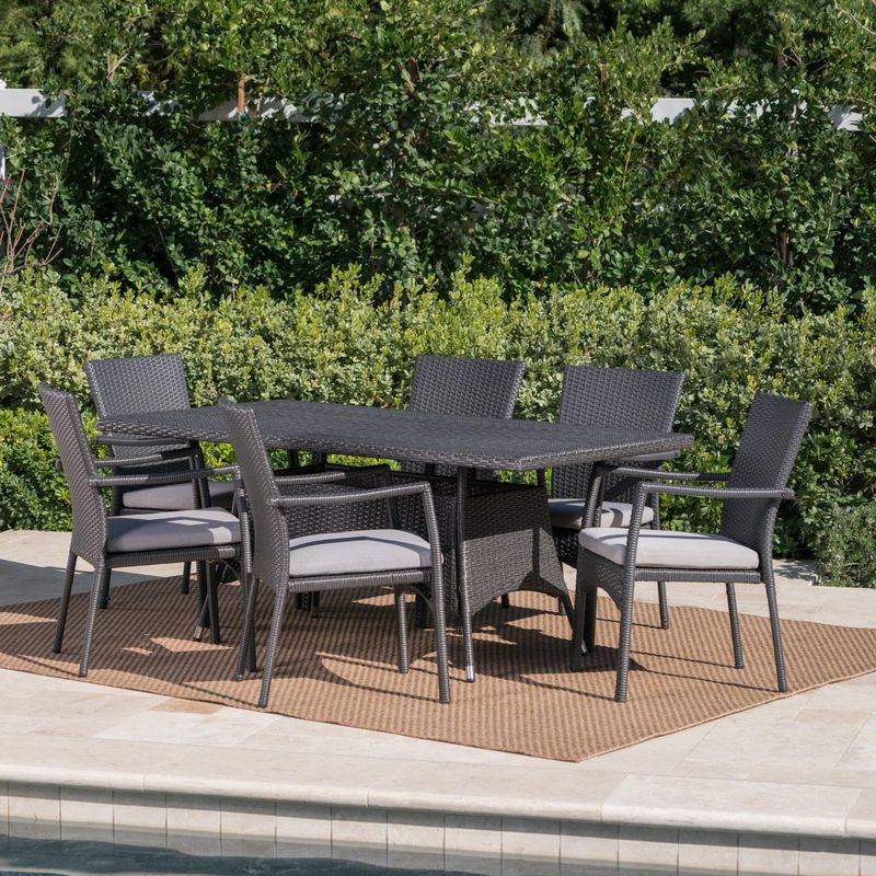 Thompson Outdoor 7-piece Wicker Dining Set with Cushions by Christopher Knight Home - Grey