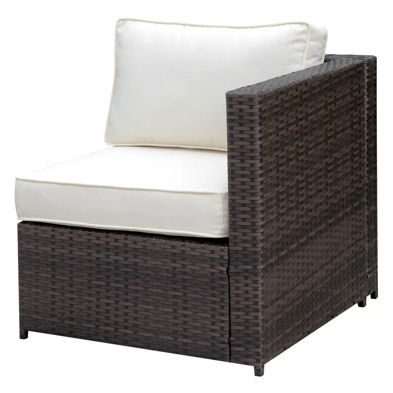Contemporary Rattan Patio Left Arm Chair in Brown/Beige