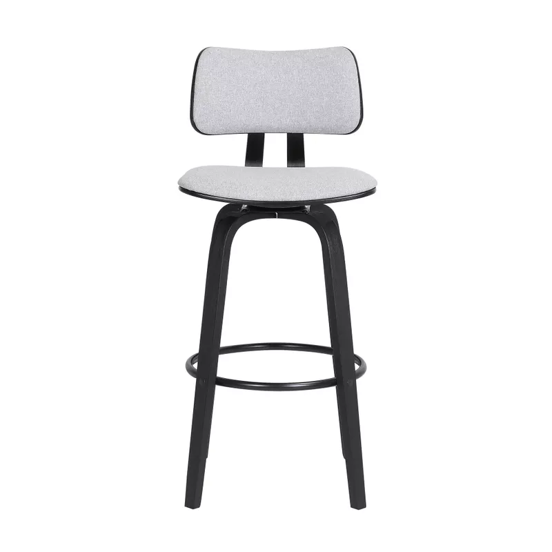 Pico 26" Swivel Black Wood Counter Stool in Light Grey Fabric with Black Metal