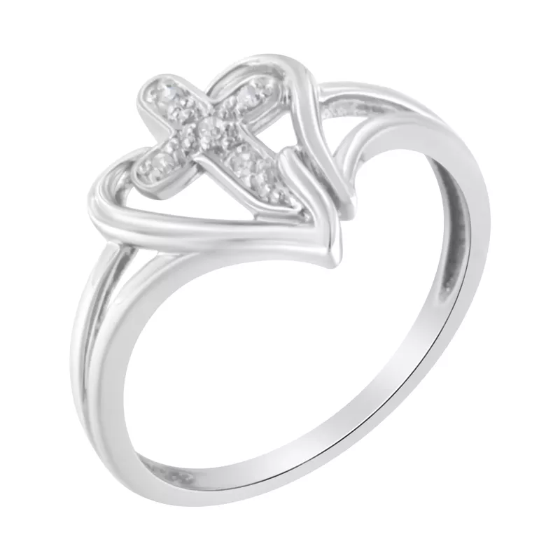 10k White Gold Cross 1/25ct TDW Diamond Ring (H-I, I1-I2) Choice of size