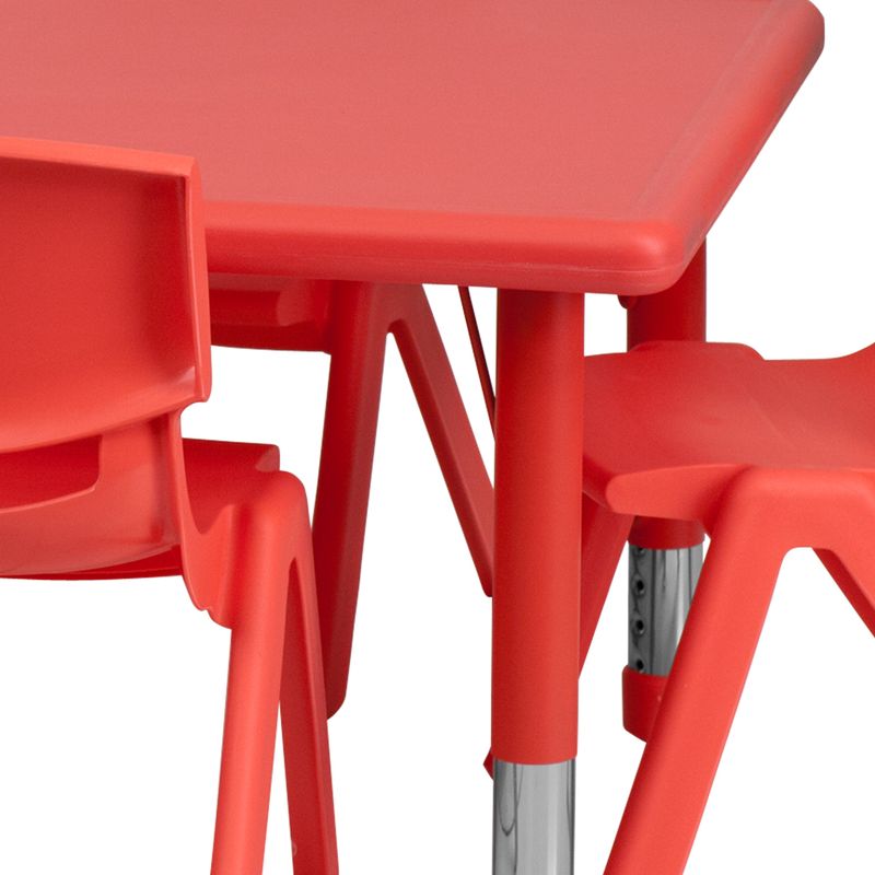 24"W x 48"L Rectangle Plastic Adjustable Activity Table Set - 4 Chairs - Red - 4 pack