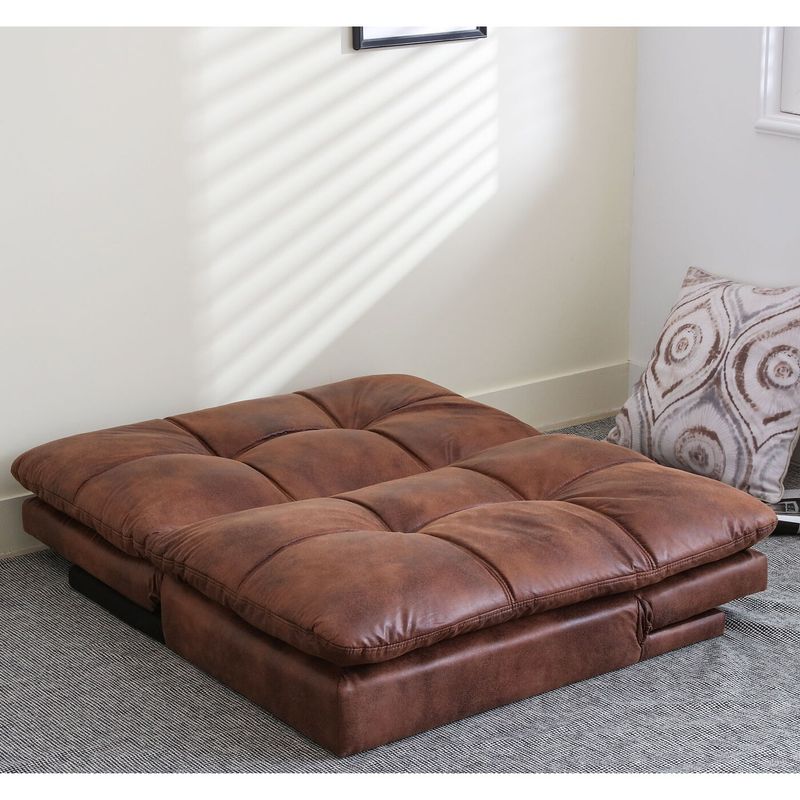 Linen Upholstered Convertible Folding Futon Sofa Bed for Compact Living Space, Apartment, Dorm,Faux Leather - Leather Brown