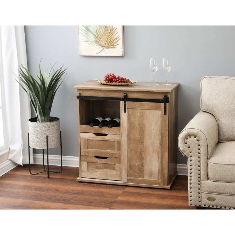 Natural Oak Finish Wine Cabinet - Brown
