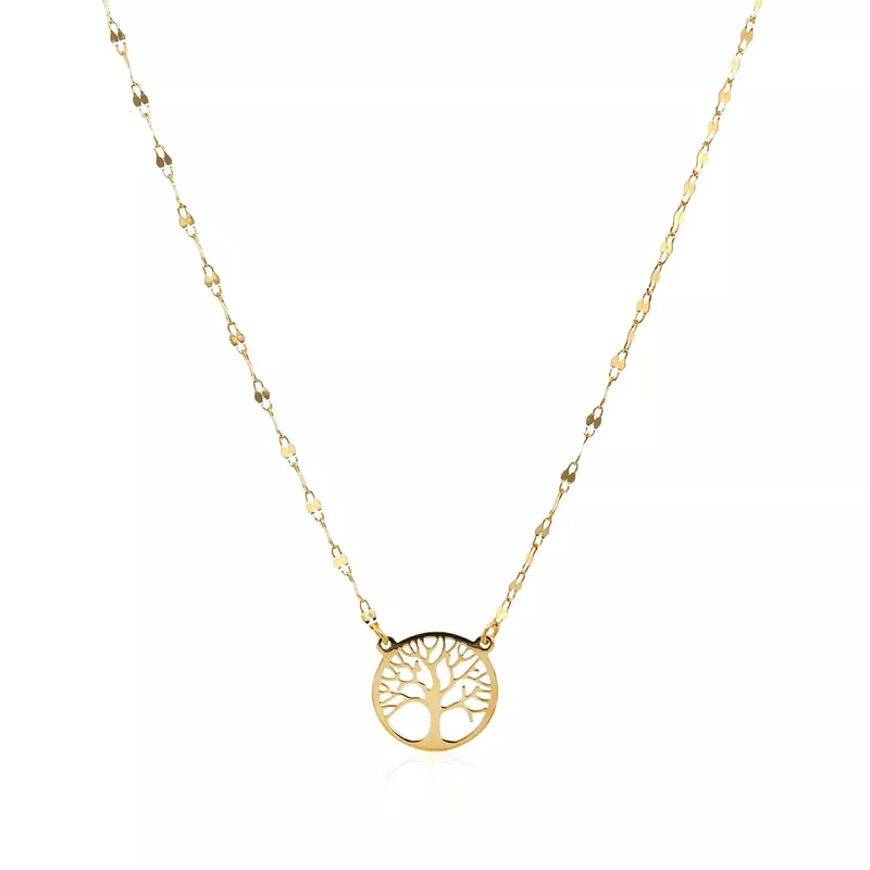 14K Yellow Gold Tree of Life Necklace (18 Inch)