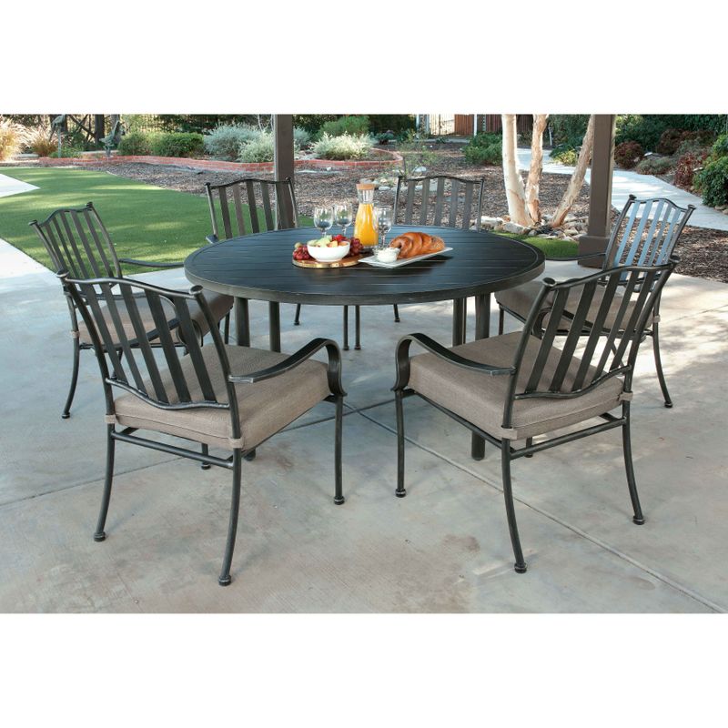 Pacific Casual Columbus Circle 7pc Modern Steel Dining Set, Brown/ Beige - Gray - 7-Piece Sets