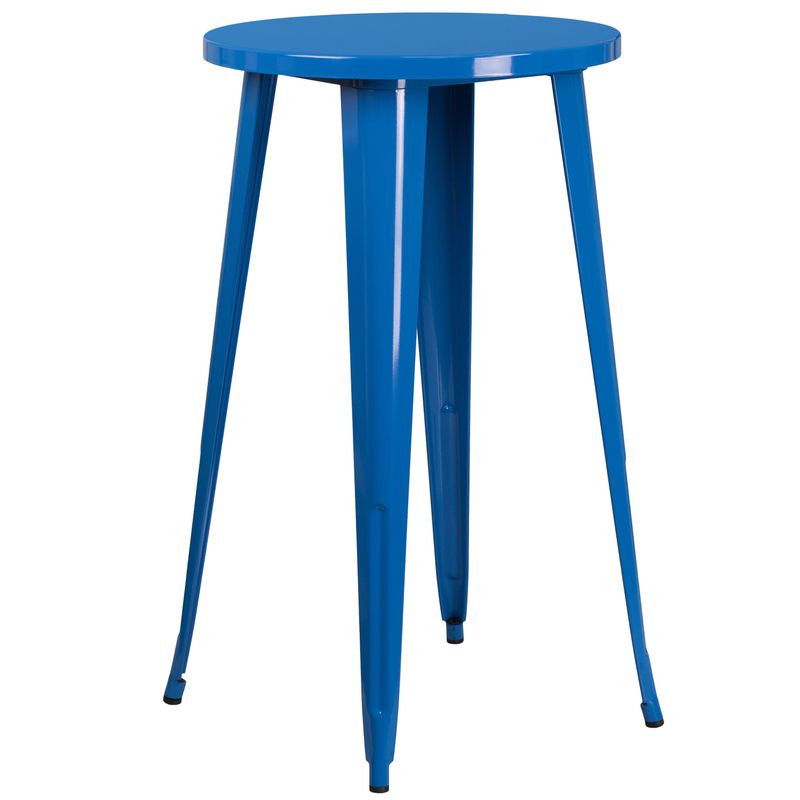 24'' Round Metal Indoor-Outdoor Bar Table Set with 4 Square Seat Backless Stools - Blue