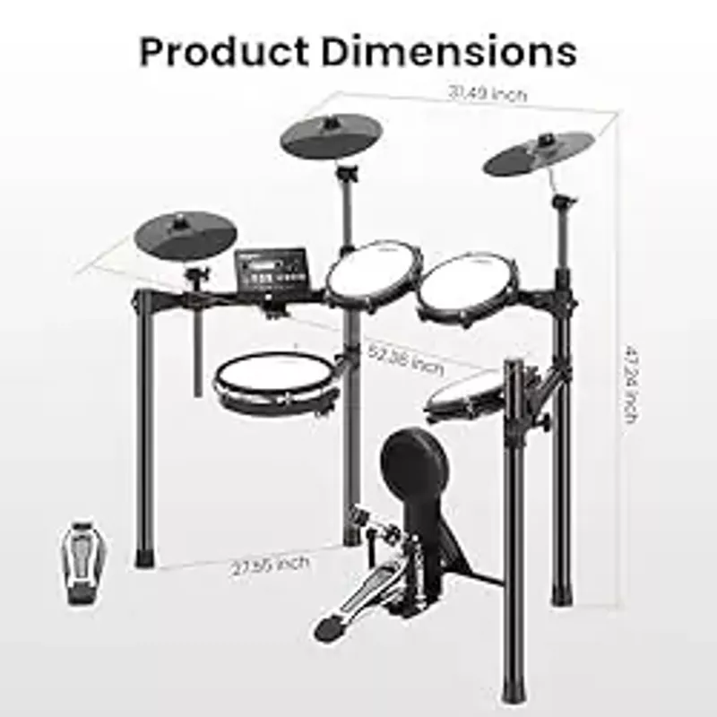 Electric Drum Set, Electric Drum Kit for Beginners with 390 Sounds, 30 songs, and 35 Drum Kits, Silent Mesh Drum Set with Pedals, Contains a Drum Throne, Drum Sticks, Headphones, USB MIDI