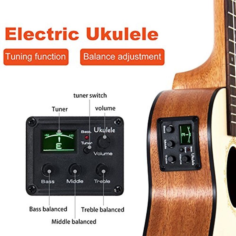 Electric Ukulele Solid Spruce Concert Ukelele 23 Inch Uke Hawaii Guitar with Professional Guitar Cable and Starter Kit From Kmise