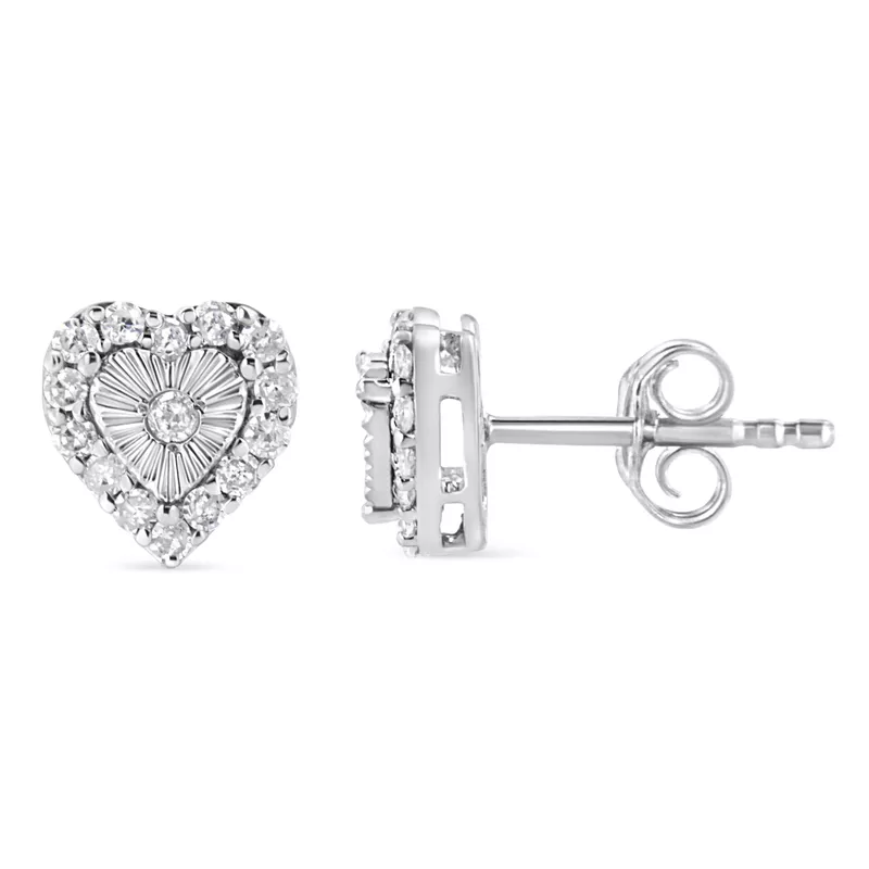 .925 Sterling Silver 1/3 Cttw Miracle Set Round-Cut Diamond Heart Stud Earring (I-J Color, I2-I3 Clarity)