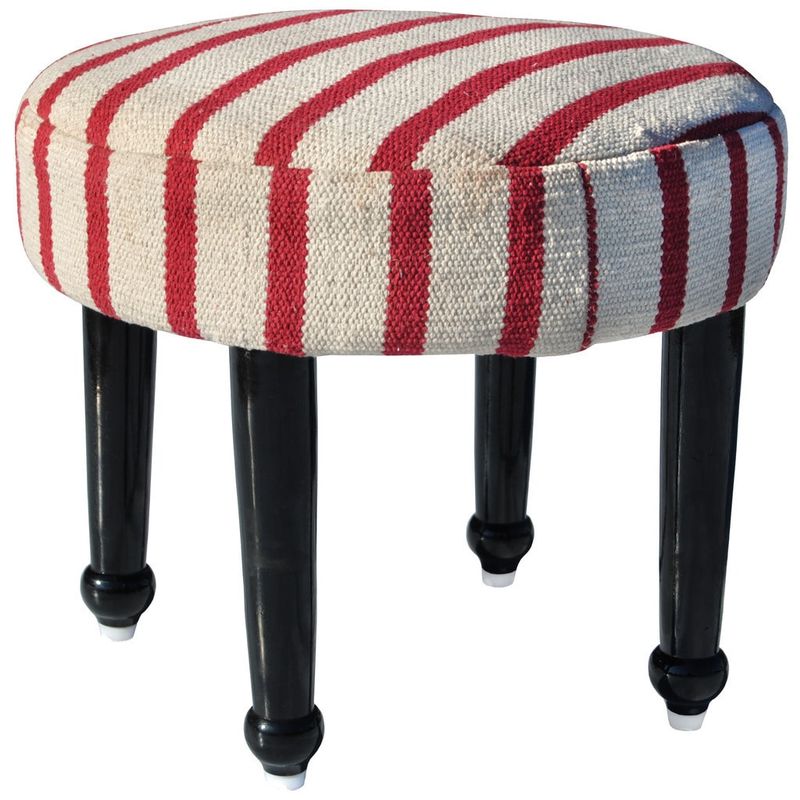 Herat Oriental Handmade Cotton-upholstered Wooden Footstool (India) - Handmade wooden footstool