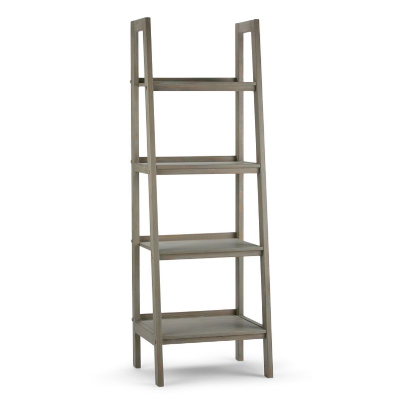 WYNDENHALL Hawkins SOLID WOOD 72 inch x 24 inch Modern Industrial Ladder Shelf - 24"w x 20"d x 72" h - Distressed Grey