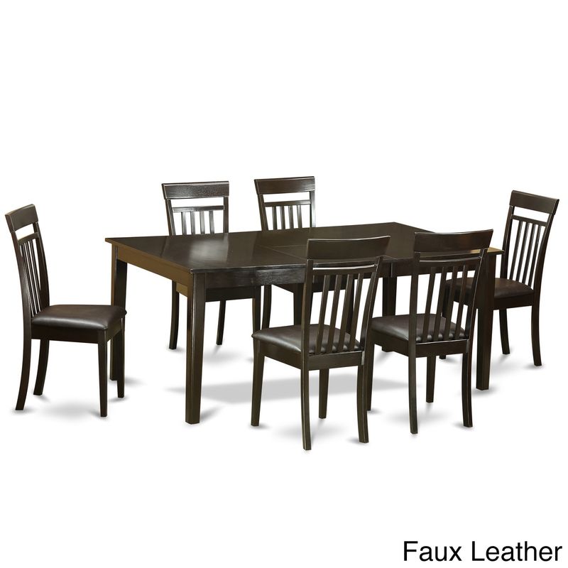 HECA7-CAP Cappuccino Rubberwood 7-piece Formal Dining Room Set - Wood Seat