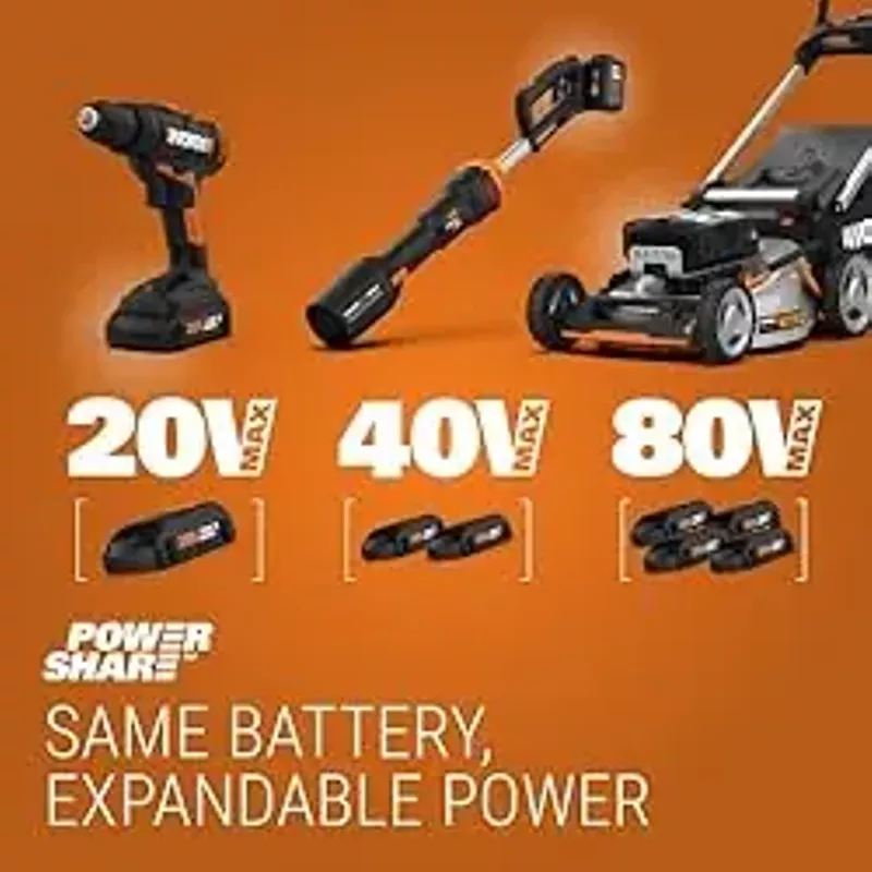 Worx Nitro 80V Cordless Self-Propelled Lawn Mower, Powerful Battery Lawn Mower with Brushless Motor, 3-in-1 Cordless Lawn Mower WG761 Power Share PRO - 2 Batteries & Basecamp Charger Included