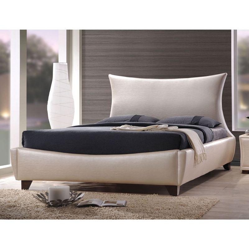 Galton Pearl White Queen Bed - pearl pu upholstered