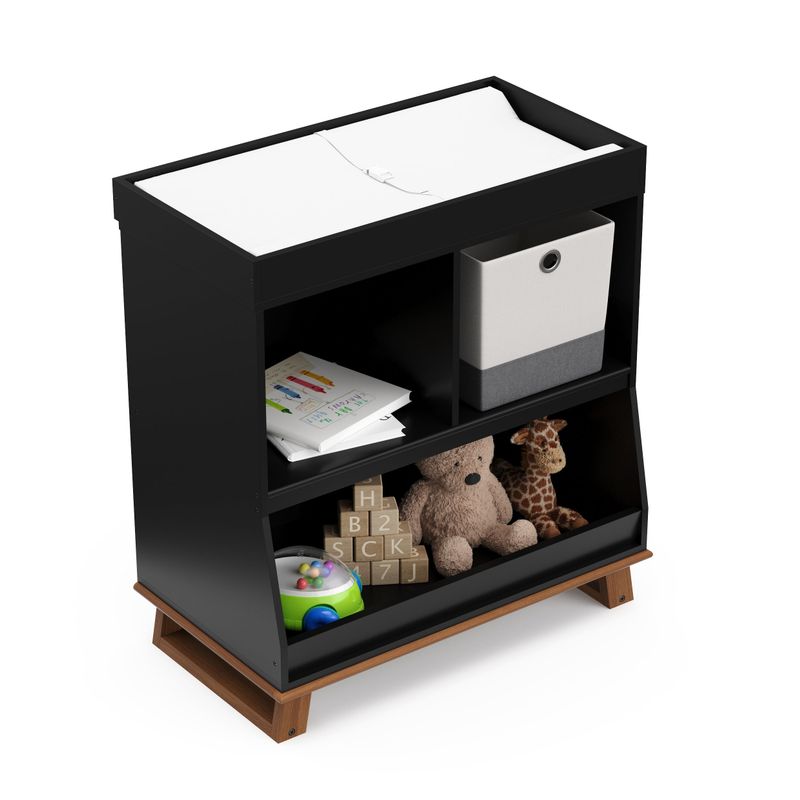 Storkcraft Modern Changing Table with Storage and Removable Topper - Black/VintageDriftwood