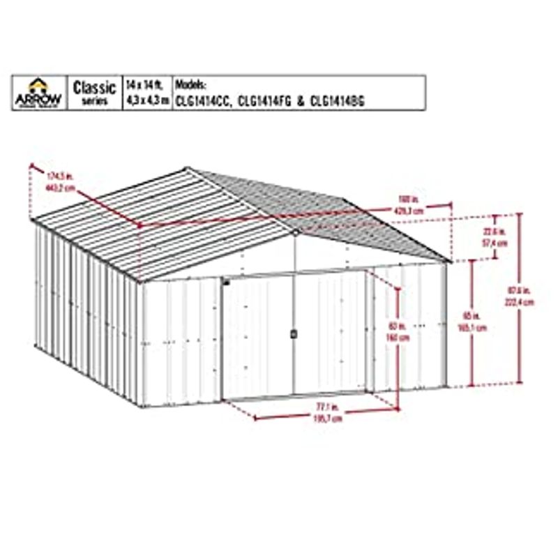 Arrow Sheds Classic 14' x 14' Outdoor Padlockable Steel Storage Shed Building, Charcoal