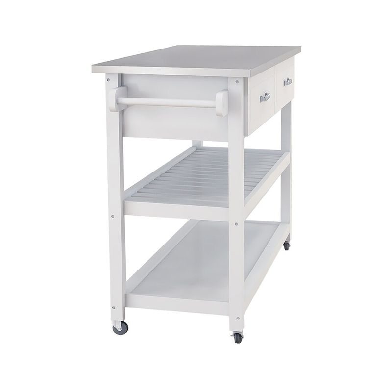 Stainless Steel Table Top White Kicthen Cart With Two Drawers - White - Kitchen Cart
