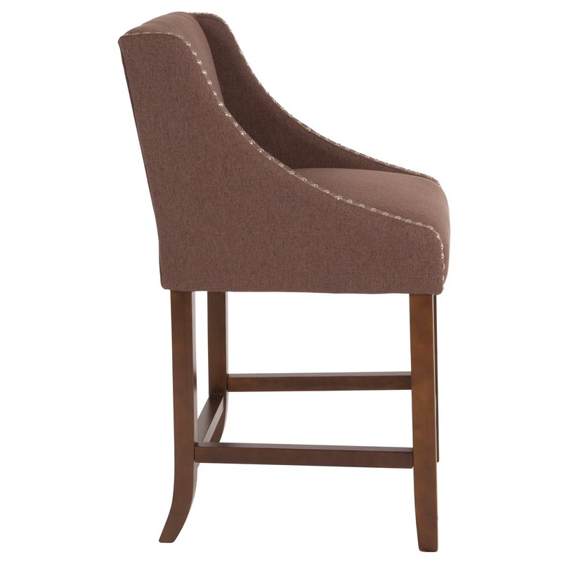 Carmel Series 24" High Transitional Walnut Counter Height Stool with Accent Nail Trim - brown leather