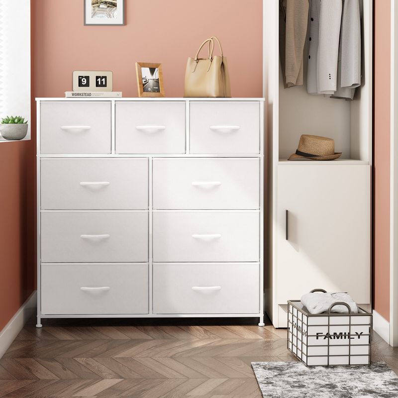 Home Extra Wide Closet Dresser Storage Tower Organizer Unit 9 Drawers - White - 9-drawer