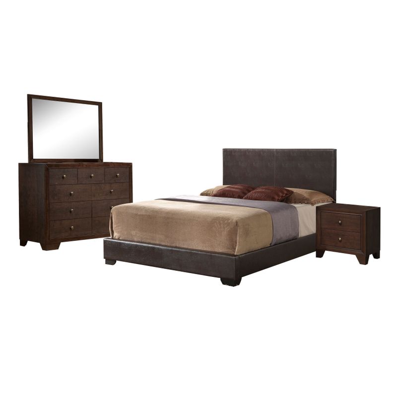 Acme Furniture Ireland Brown Faux Leather 4-Piece Espresso Bedroom Set - 4-Piece Full Set