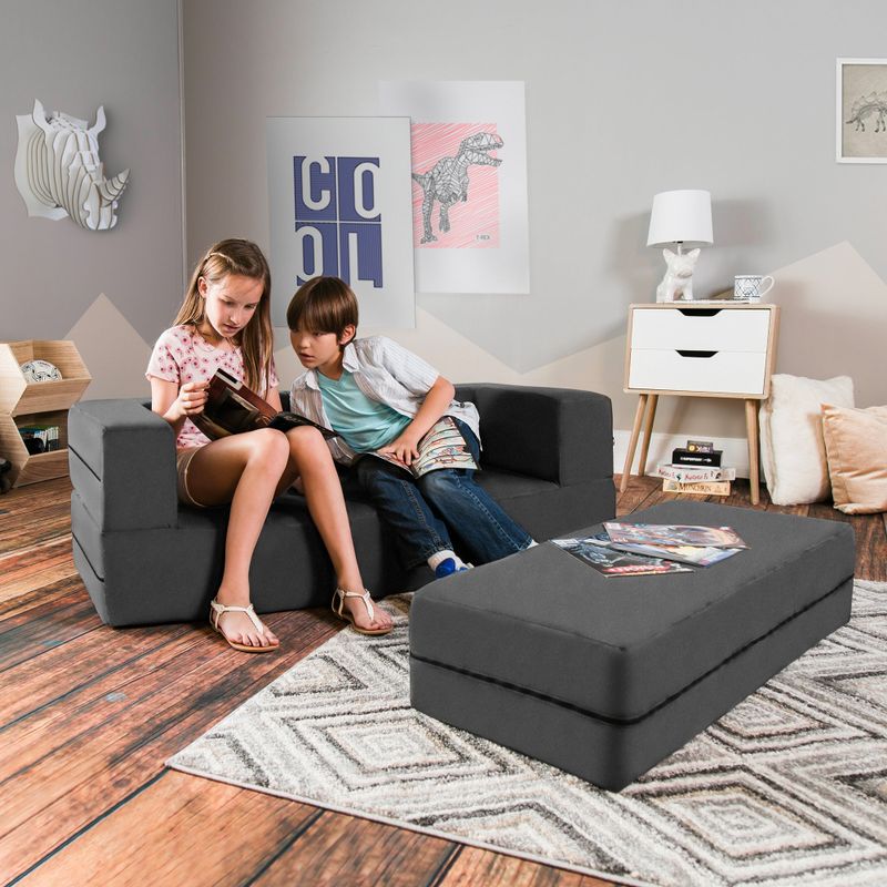 Jaxx Big Kids Convertible Sleeper Sofa & Ottoman Set - charcoal