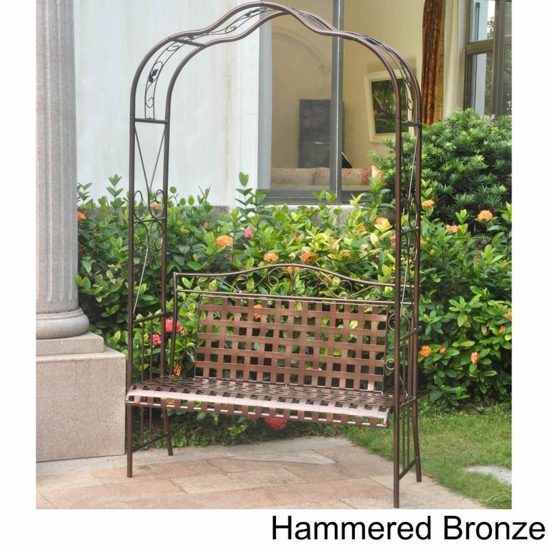 International Caravan Mandalay Iron Arbor Bench - Hammered Bronze - Country Benches/Park Bench/Garden Bench - China - Iron