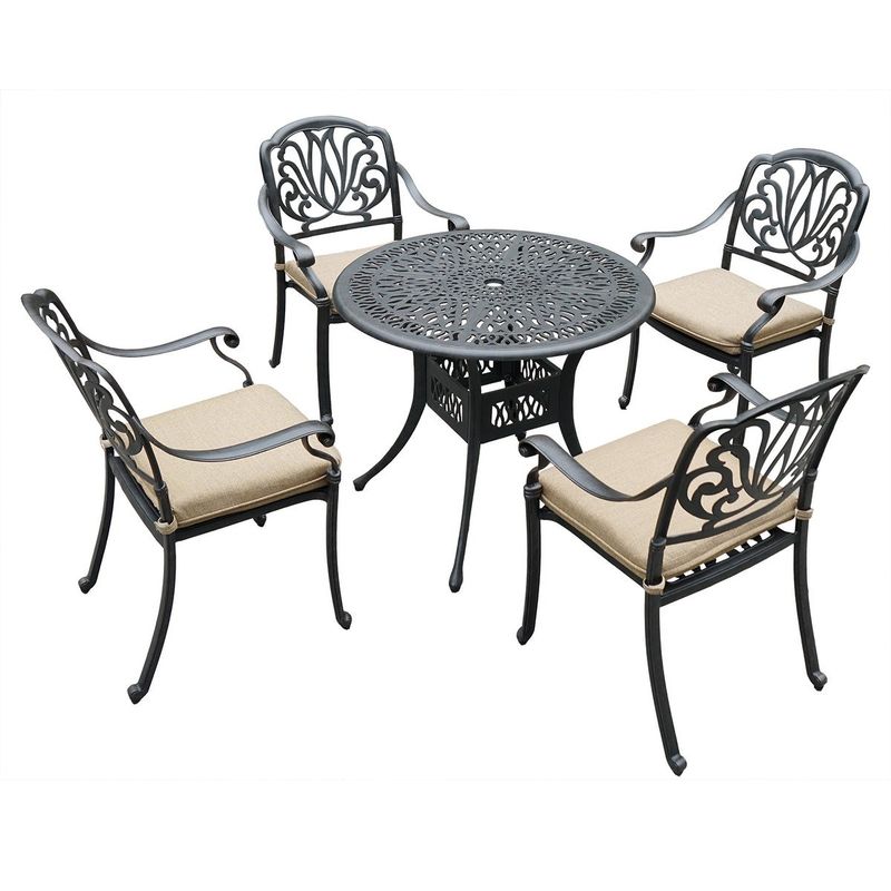 Clihome Outdoor 5-Piece Cast Alum Dining Set With Cushion - Brown - 5-Piece Sets