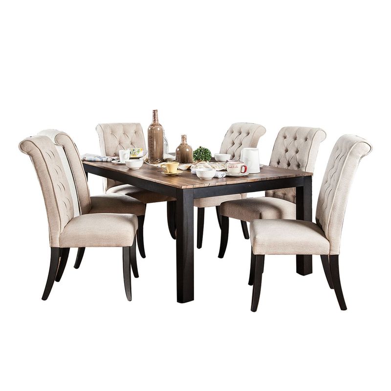 7 Piece Wooden Dining Table Set in Rustic Oak Finish - 7-Piece Set - Rustic Oak