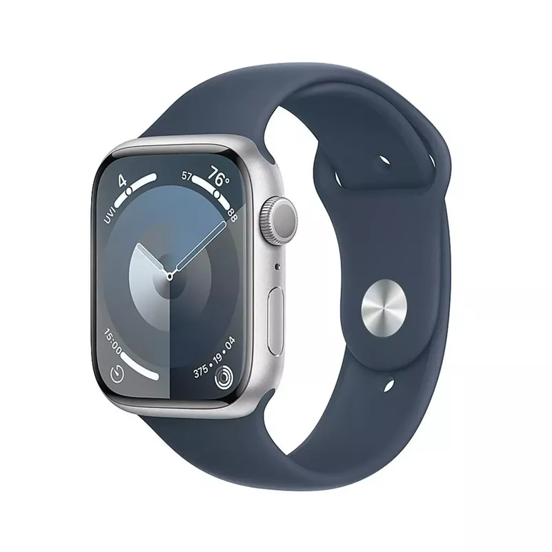 Apple Watch SE 2nd Generation (GPS + Cellular) 44mm Silver Aluminum Case with Storm Blue Sport Band - S/M - Silver