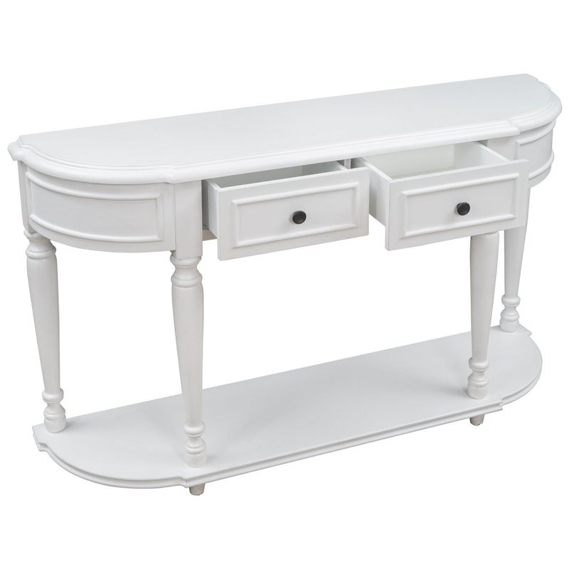 Merax Retro Circular Curved Console Table with Two Top Drawers - Antique White