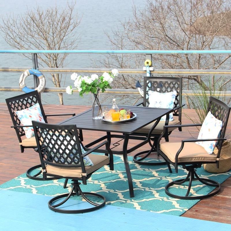 Viewmont 5-piece Outdoor Dining Set with Large Table and 4 Swivel Chairs by Havenside Home - Large Lattice Weave