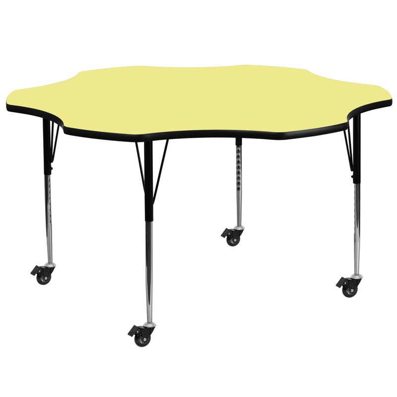 Mobile 60'' Flower Thermal Laminate Activity Table - Adjustable Legs - Oak