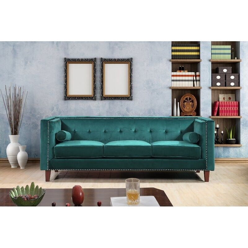 Kittleson 83'' Velvet Square Arm Sofa - Green