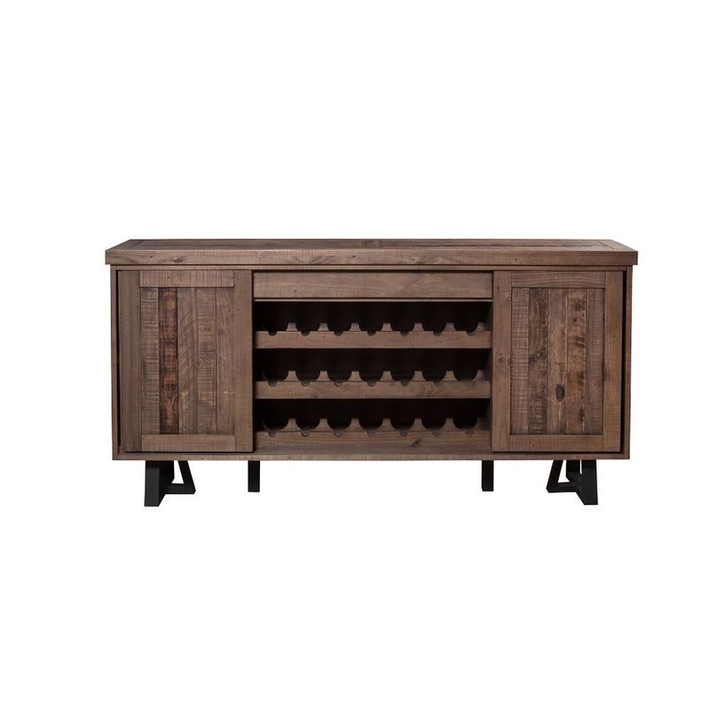 Wood And Metal Sideboard With Wine Holder Brown
