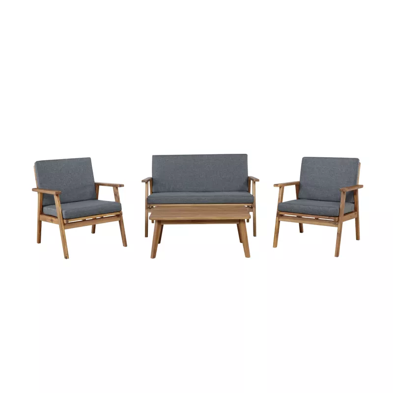 Kimbrel Outdoor Chat 4 Piece Seating Set With Grey Cushions