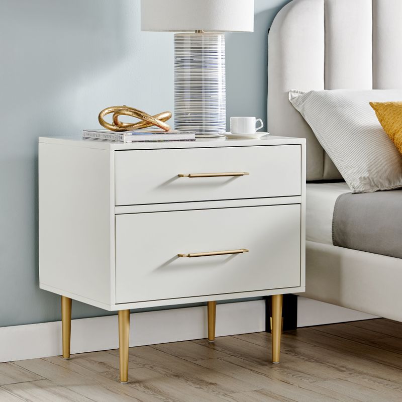 Rent to own Sylvia White and Gold 2-drawer Nightstand Side Table ...