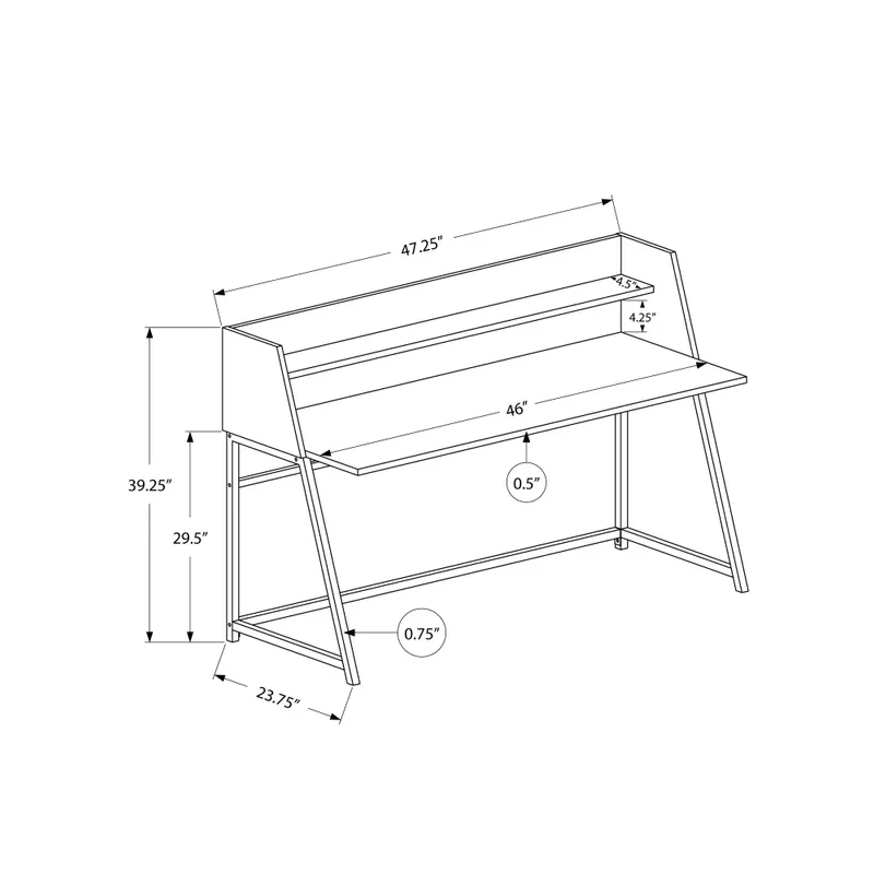 Computer Desk/ Home Office/ Laptop/ Storage Shelves/ 48"L/ Work/ Metal/ Laminate/ White Marble Look/ Black/ Contemporary/ Modern