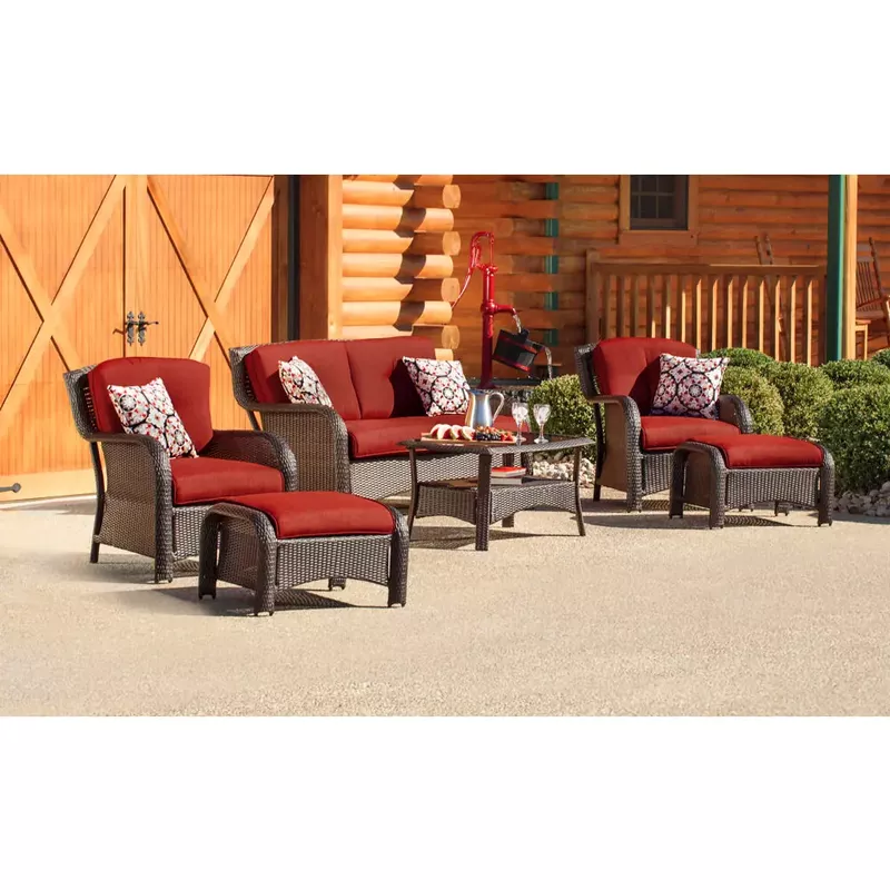 Hanover - Strathmere 6-Piece Rectangular Patio Set - Crimson Red/Brown