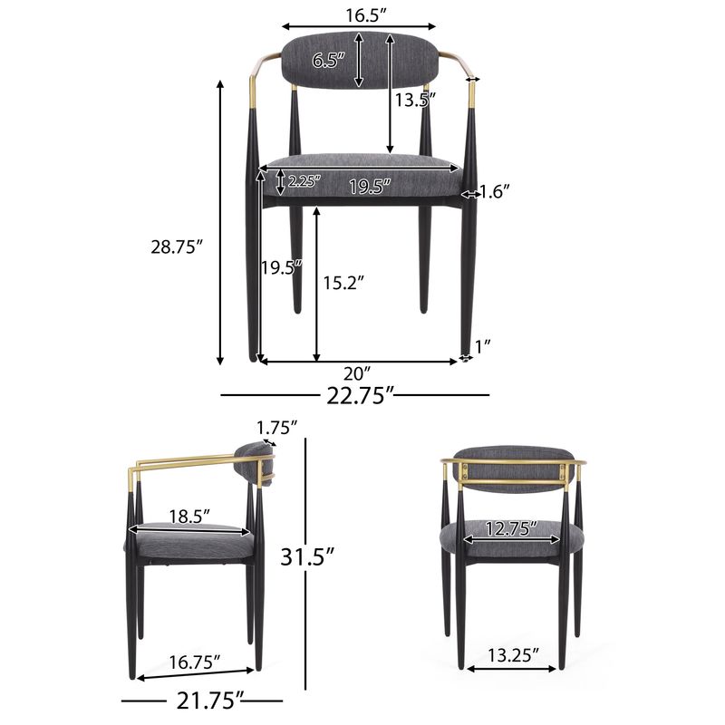 Elmore  Fabric Upholstered Iron Dining Chairs (Set of 2) by Christopher Knight Home - Charcoal/ Black/ Gold