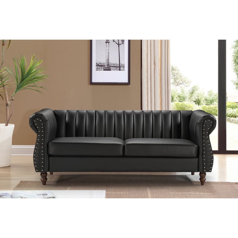 Capri Faux Leather Chesterfield Rolled Arm Sofa - Brown