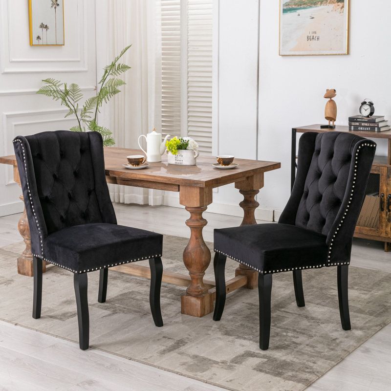 Dining Chair Traditional Tufted Upholstered Side Chair Set of 2 - 25.6*19.7*39 inch - Black