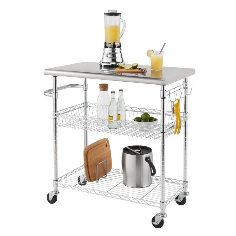 TRINITY EcoStorage 34-inch Stainless Steel Kitchen Cart - Kitchen Cart - Stainless Steel - Silver